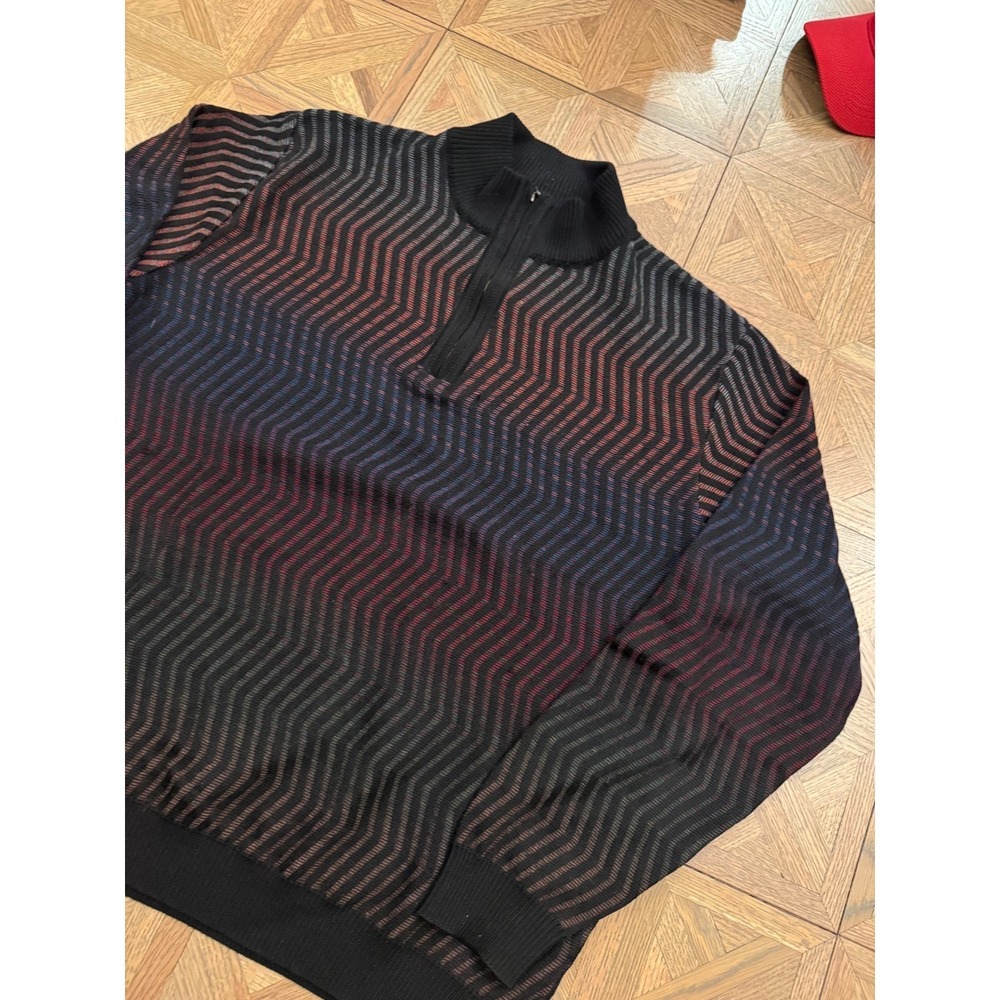 St. Croix Mens XL Quarter Zip Sweater Chevron Zigzag Gradient Made in USA Black8
